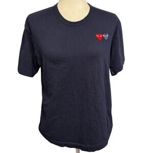 Comme des Garçons PLAY Navy Tee Shirt Red & Blue Heart Logo Size L